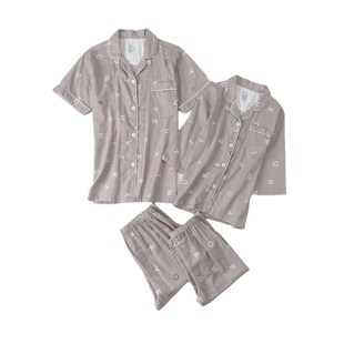 26℃有氧面纱 k亲子装 印花棉质双层纱 睡衣套装裸睡夏 亲子空调