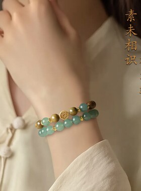 上新了敦煌新中式天然绿檀男女款手串本命年招财发财树转运珠手链