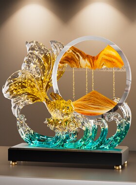 年年有余 余流沙画 画摆件家居客厅玄关电视柜酒柜装饰新房乔迁新