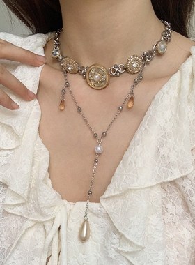宫廷风轻奢高级感项链女雅典娜甜酷珍珠流苏双层辣妹风颈链配饰潮