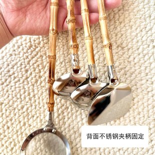 真竹子汤勺漏勺304不锈钢竹节餐具厨具火锅勺铲子加长砂锅煲勺铲