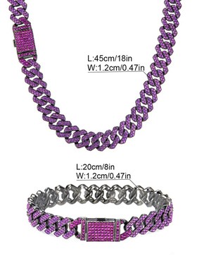 勾签rapperhippo欧美性古巴链紫色项链夸张满钻嘻哈手链说唱炫酷