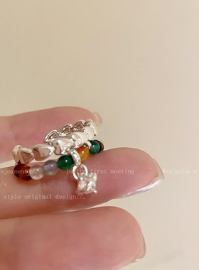 双层串珠星星吊坠戒指女款高颜值小众设计食指戒可爱组合叠戴指环