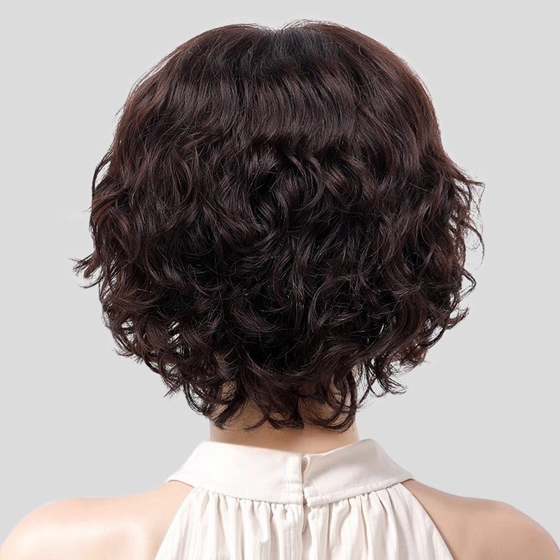 假发女全头套真发全真人发中老年女士妈妈款整顶短发全真自然卷发