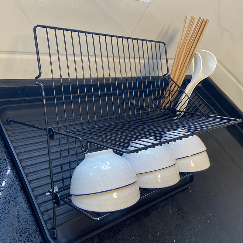 X型可折叠沥水碗架双层厨房沥水架台面式带接水盘厨房碗碟收纳架