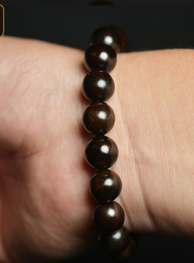 金丝楠木手串单圈碳化料水波纹小叶桢楠老料男女木珠子佛珠10mm