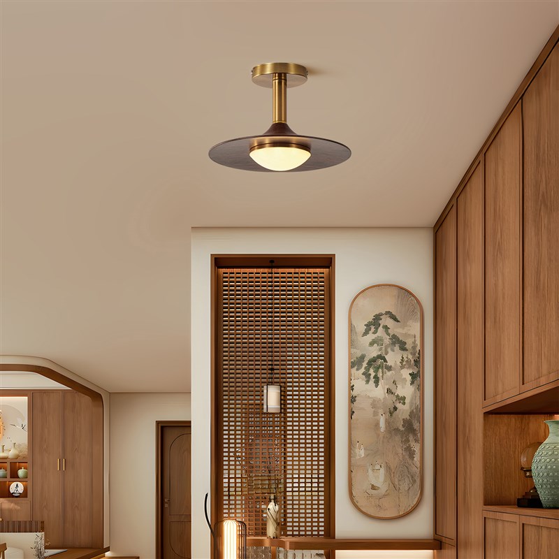 走道灯走廊灯中古吸顶灯胡桃色覆古风玄关入户阳台灯走廊中山灯具