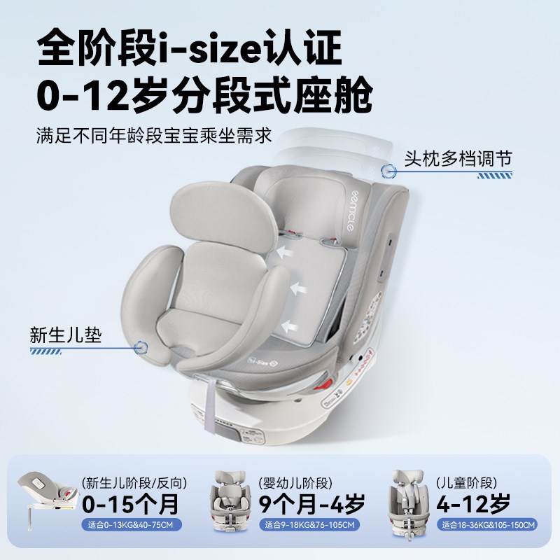 gemcle工匠伯伯儿童安全座椅汽车用婴儿宝宝车载360旋转通用isize