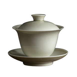 仿古青灰釉色三才碗茶碗茶备陶瓷家用功夫茶具 草木灰复古盖碗