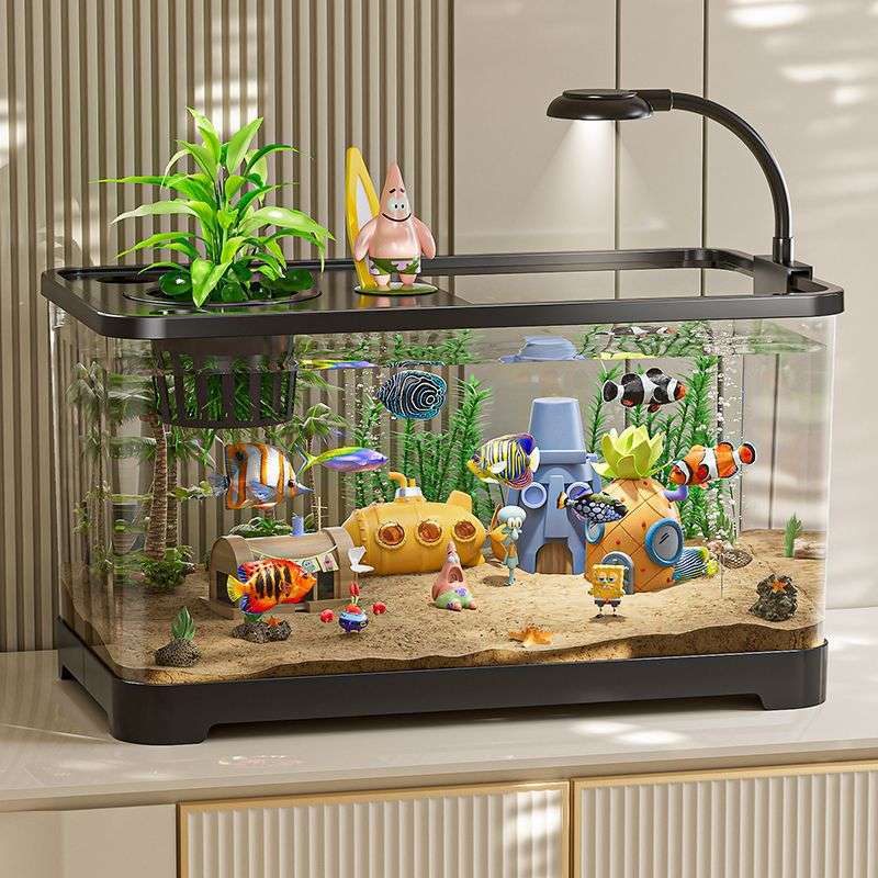 鱼缸水族箱塑料带盖透明金鱼缸家用客厅中小型豪华造景桌面生态缸