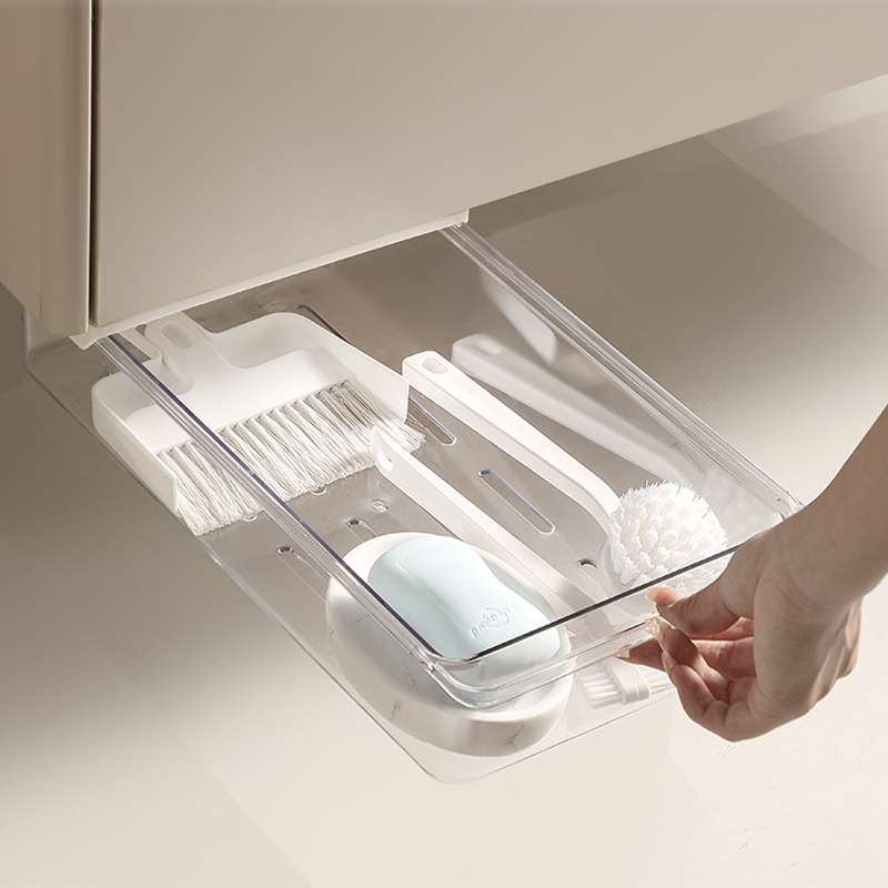 浴室柜板下抽屉收物盒隐藏式抽拉储物盒家用桌子底部免打孔置物架