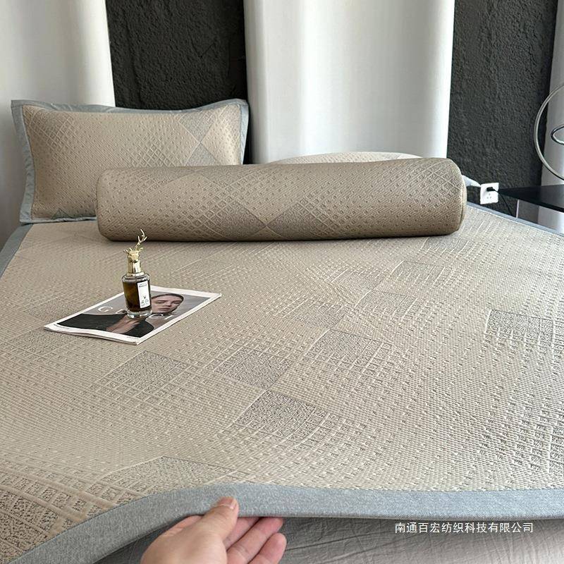 A类凉感豆豆席色织提花冰丝凉席三件套夏季可机洗水洗空调软席子