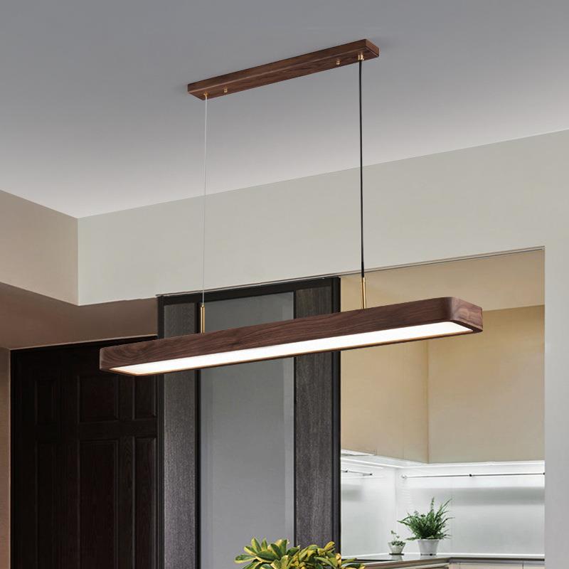 极简长条餐厅吊灯胡桃木实木吧台胡桃新中式灯具创意书房餐桌吊灯
