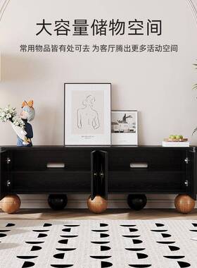 电视柜法式四叶草实木复古电视柜圆脚设计客厅视听柜黑色高端制作