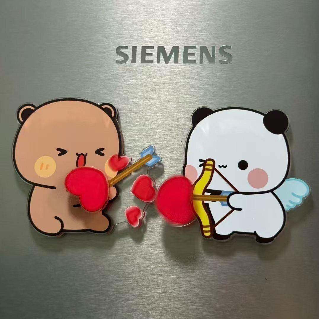 一二布布卡通小熊情侣冰箱贴亚克力旋转磁吸装饰可爱创意家居摆件