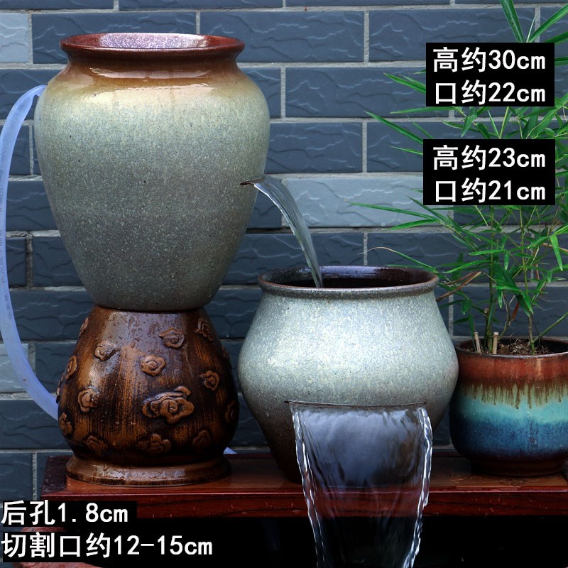 生态古法流水瀑布缸古法养鱼增氧循环摆件造景庭院diy过滤水培盆