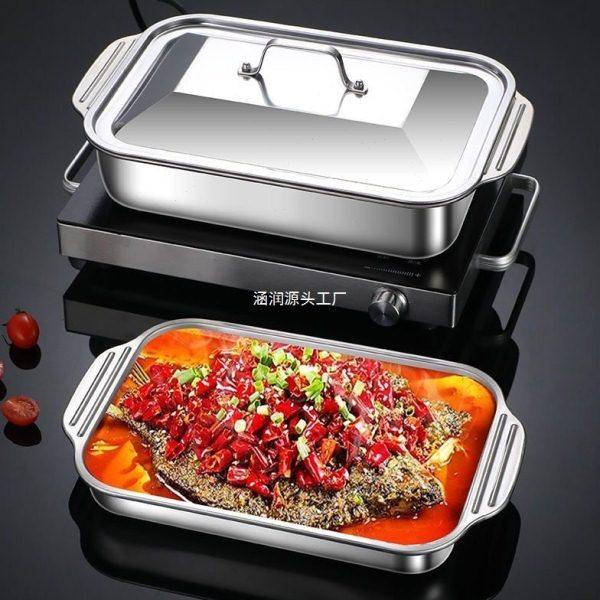 不锈钢烤鱼盘带盖加厚烧烤盘家用长方盘干锅盘海鲜摆盘,厨房/烹饪用具,烧烤盘,淘宝优惠券,粉丝福利购,淘宝优惠卷