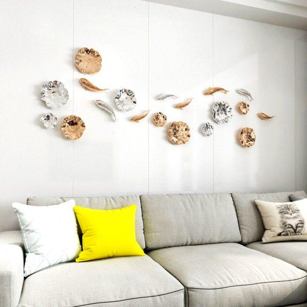 墙壁挂饰荷叶墙饰玄关壁饰创意背景墙上挂件客厅墙面装饰品电镀鱼,家居饰品,壁饰,淘宝优惠券,粉丝福利购,淘宝优惠卷