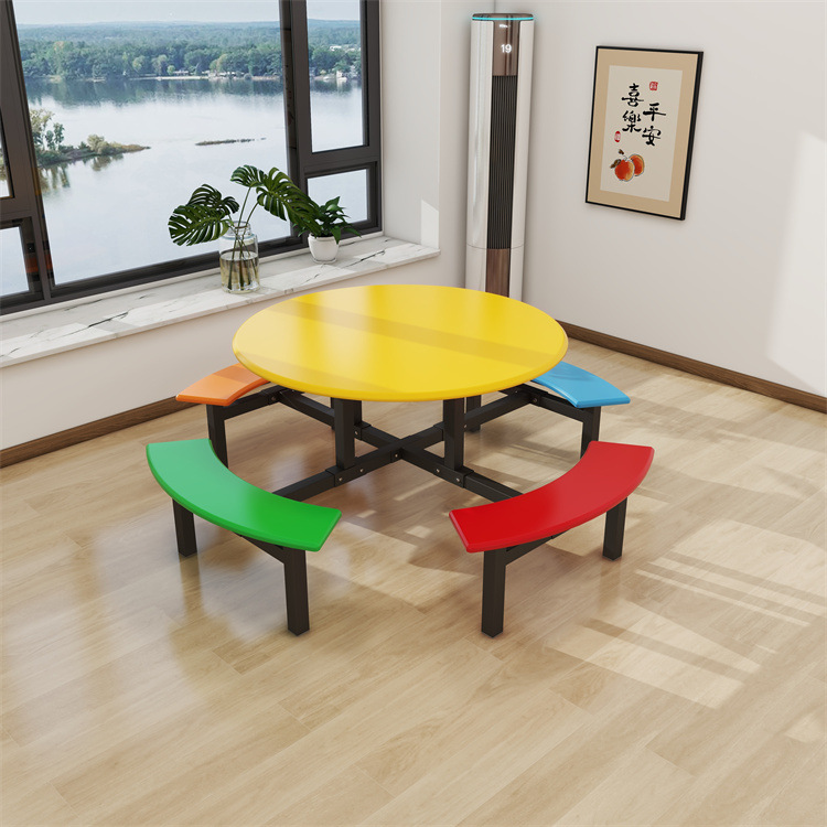 学生连体玻璃钢圆方桌快餐店单位公司学校职员工人餐厅食堂餐桌椅