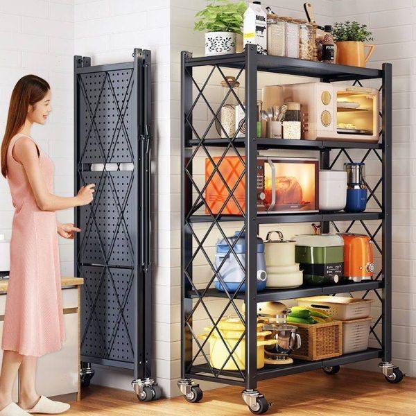 免安装厨房折叠置物架多层落地式整理架小推车微波炉烤箱架收纳架,厨房/烹饪用具,微波炉置物架,淘宝优惠券,粉丝福利购,淘宝优惠卷