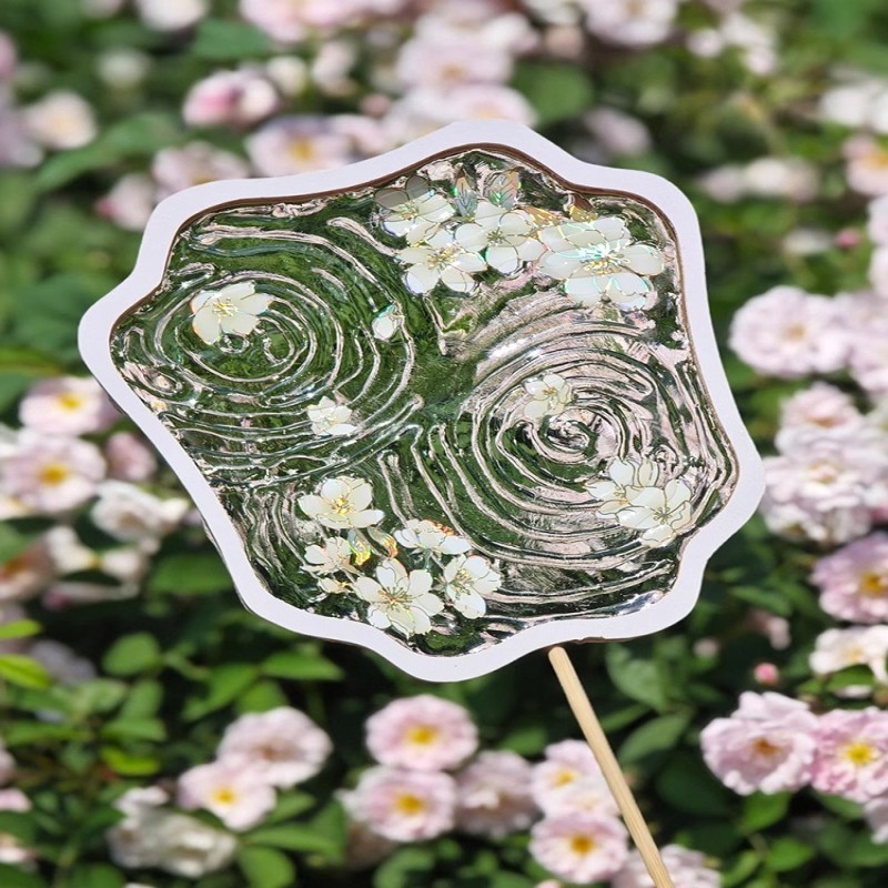 桃花流水扇diy材料团建暖场活动非遗文化手工制作荷花水波纹扇子