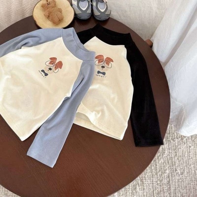 90-130码儿童秋冬打底衫男女童卡通数码印花加厚不加绒保暖上衣