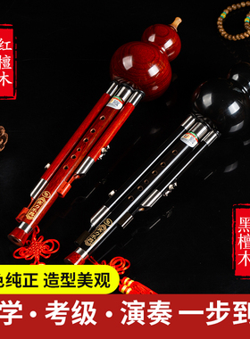 云南宾力全红木黑檀木葫芦丝成人学生考级降b调c调ADGF专业演奏型