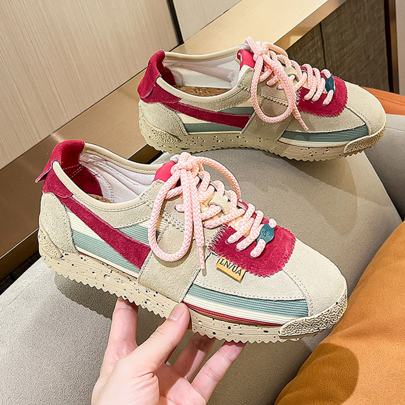 网红阿甘鞋女2025新款韩版百搭休闲平底增高拼色ins潮运动德训鞋