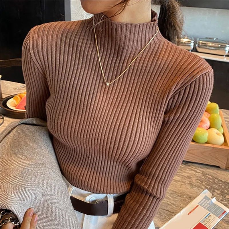 Autumn Longi Sleeve Women's Sweaters Thin Turtleneck Stch