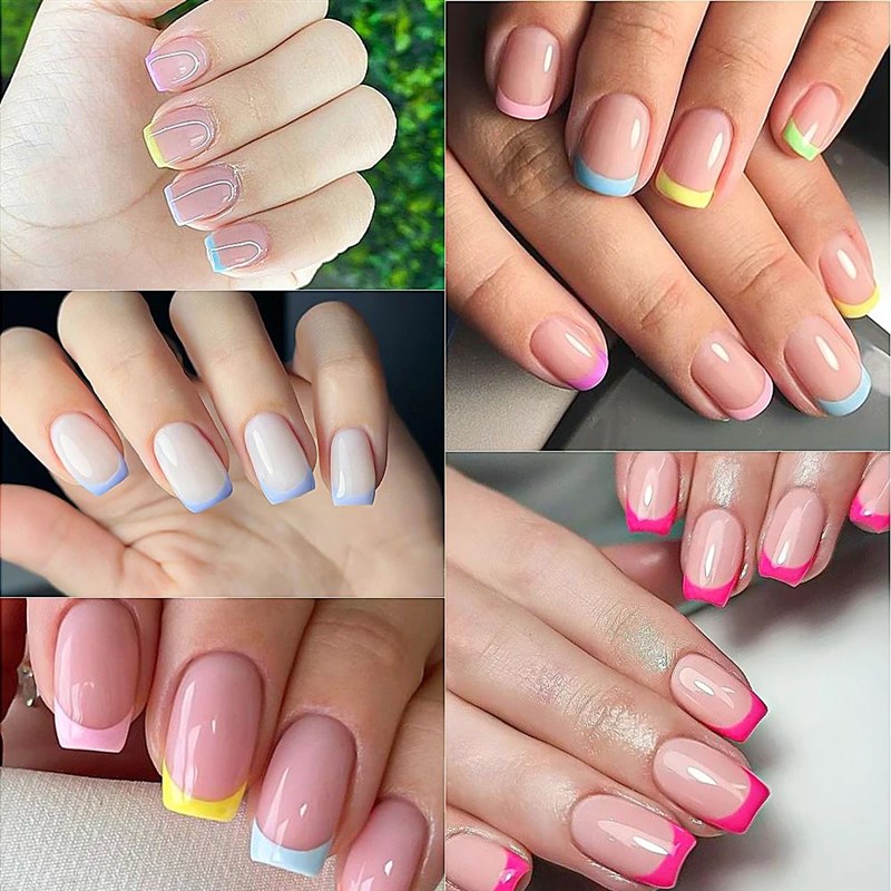 240/120Pcs Colorful French Short Square LFalse Nails Full Co