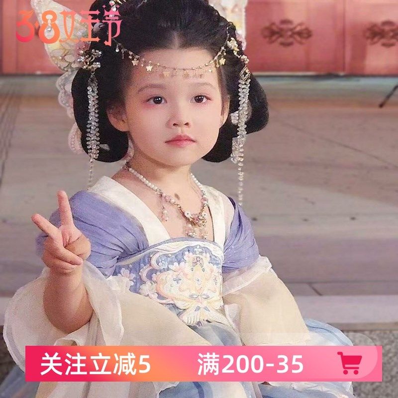 女童汉服复古唐代广寒仙子古装改良女宝宝公主裙儿童演出服紫色