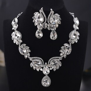 奢华首饰套装项链耳环夸张水晶短款锁骨链女新娘礼服配饰宴会饰品