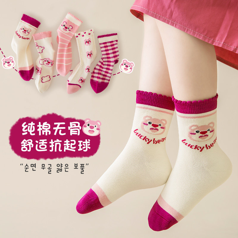 女童花边袜子春夏纯棉中筒袜卡通公主袜洋气女宝宝无骨袜秋季薄款