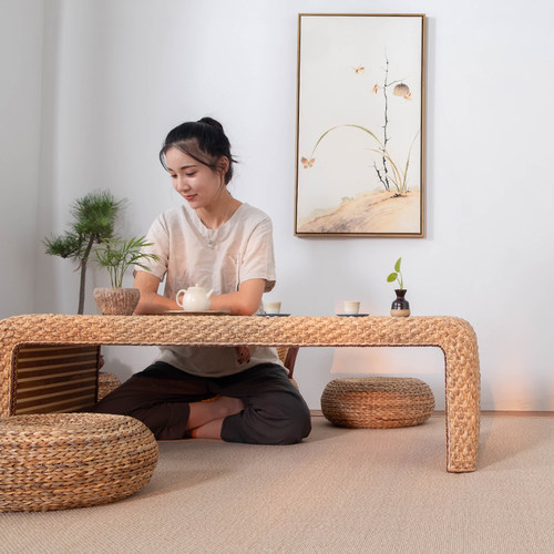 手工藤编草编榻榻米茶几r飘窗小桌子日式阳台炕桌茶桌禅意地台矮