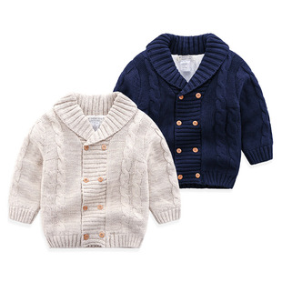 男童加绒外套秋冬装儿童宝宝加厚针织开衫毛衣1-3岁婴儿保暖衣服