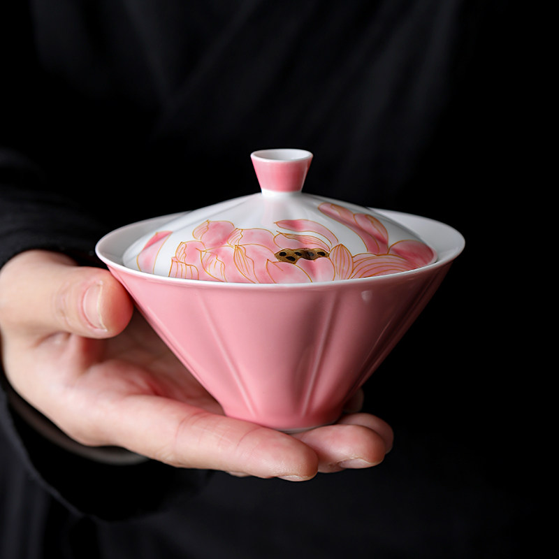 手绘斗笠二才盖碗带盖单个高档家用陶瓷茶杯功夫茶具敬茶碗泡茶器,餐饮具,盖碗,淘宝优惠券,粉丝福利购,淘宝优惠卷