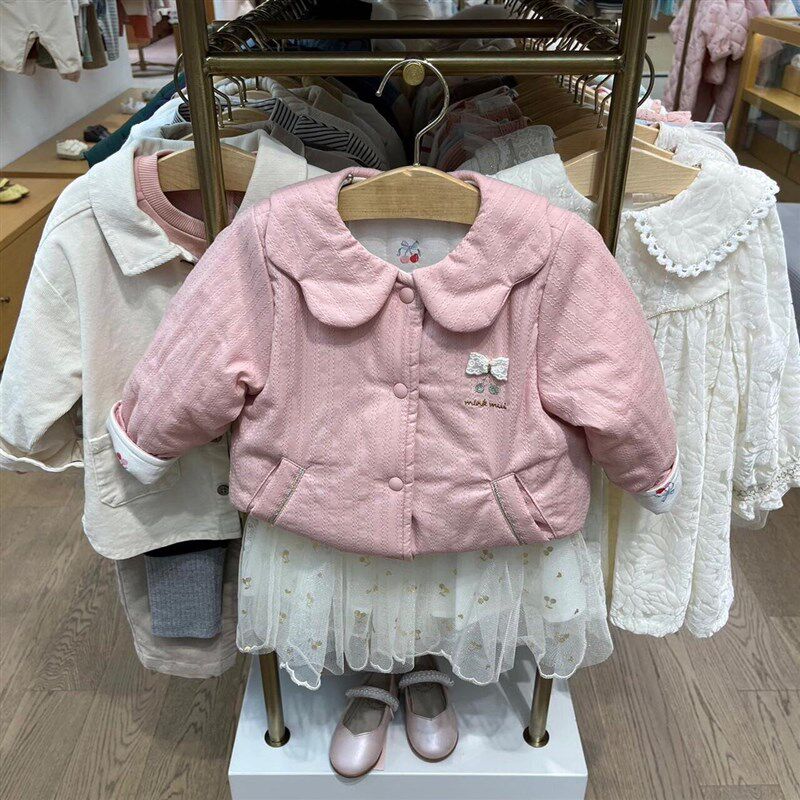 韩国ZG童装 24冬新款女童宝甜美可爱两面穿棉服外套 水粉翻领棉衣