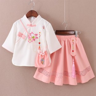 儿童汉服夏装女童中国风童装夏季薄款民国风古装旗袍裙唐装套装夏