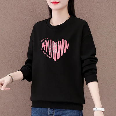 2024秋冬季新款妈妈装棉质圆领卫衣女时尚减龄宽松百搭打底衫上衣