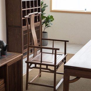 新中式黑胡桃茶室主椅圈椅官帽太师椅主人椅实木禅意扶手靠背椅