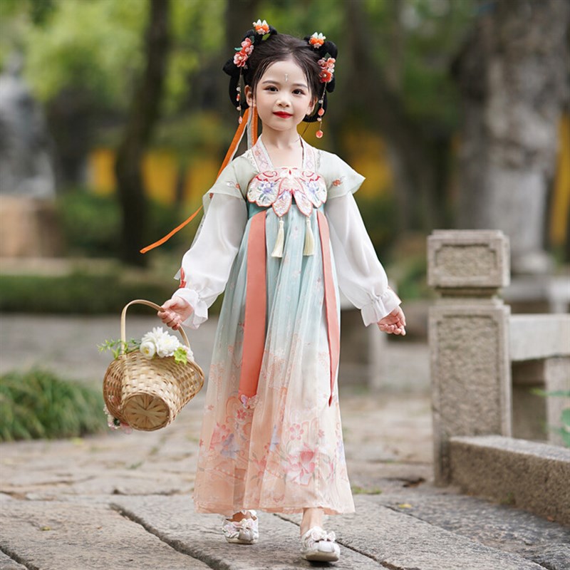 女童汉服连衣裙超仙中国风童装小女孩古装唐装襦裙民族风演出服7