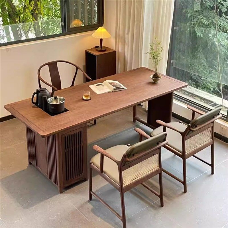 新中式实木黑胡桃白蜡木茶桌椅烧水一体酒店民宿办公室茶室茶台,住宅家具,家用茶台/茶桌,淘宝优惠券,粉丝福利购,淘宝优惠卷