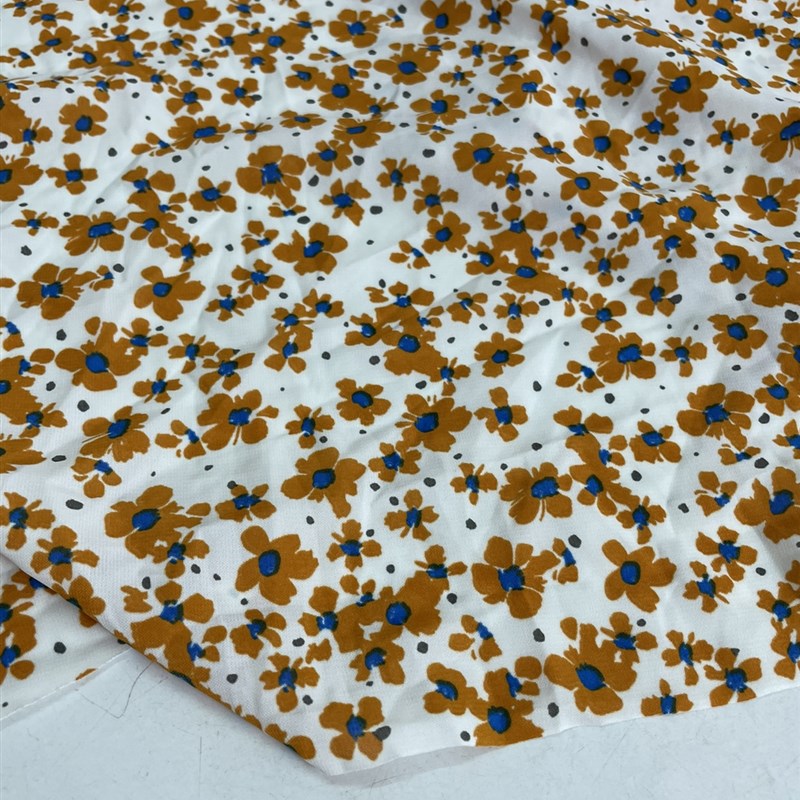 D999夏季白底小m碎花印花雪纺布头柔软垂坠透气连衣裙上衣旗袍面