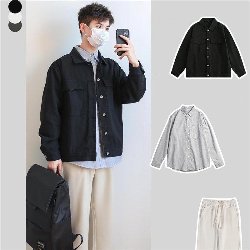 一整套男装高级感套装春季新款衣服夹克外套男生初春工装牛仔裤,男装,时尚套装,淘宝优惠券,粉丝福利购,淘宝优惠卷