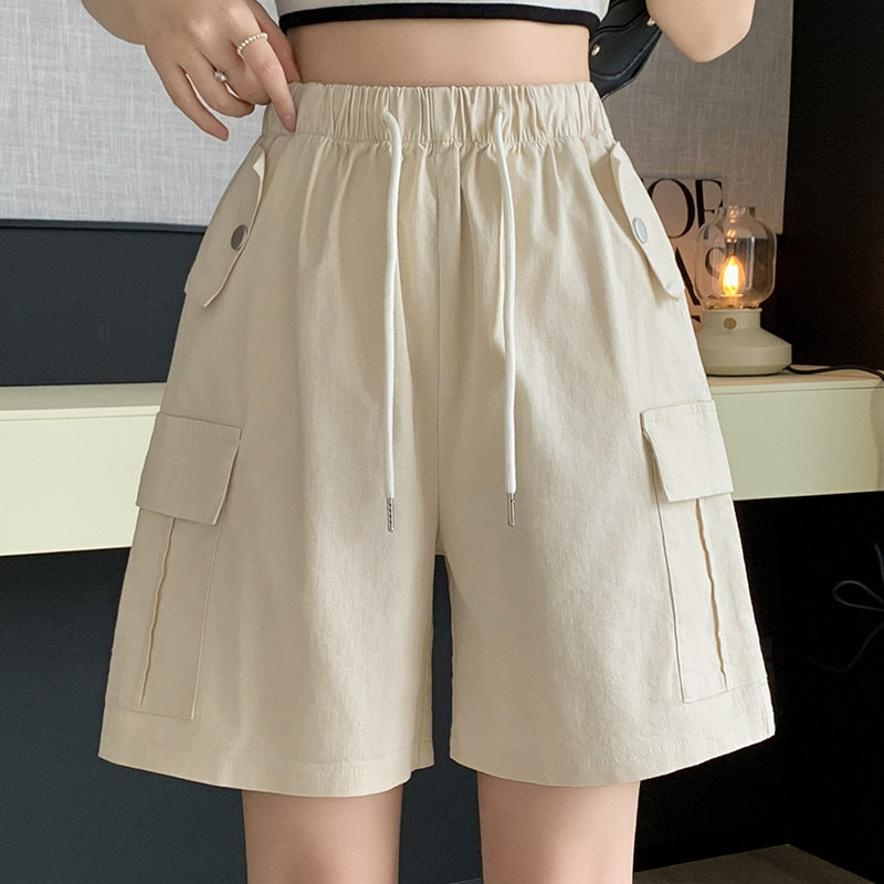 松紧腰工装短裤女2025夏季薄款水洗棉A字阔腿四分运动休闲五分裤,女装/女士精品,休闲裤,淘宝优惠券,粉丝福利购,淘宝优惠卷