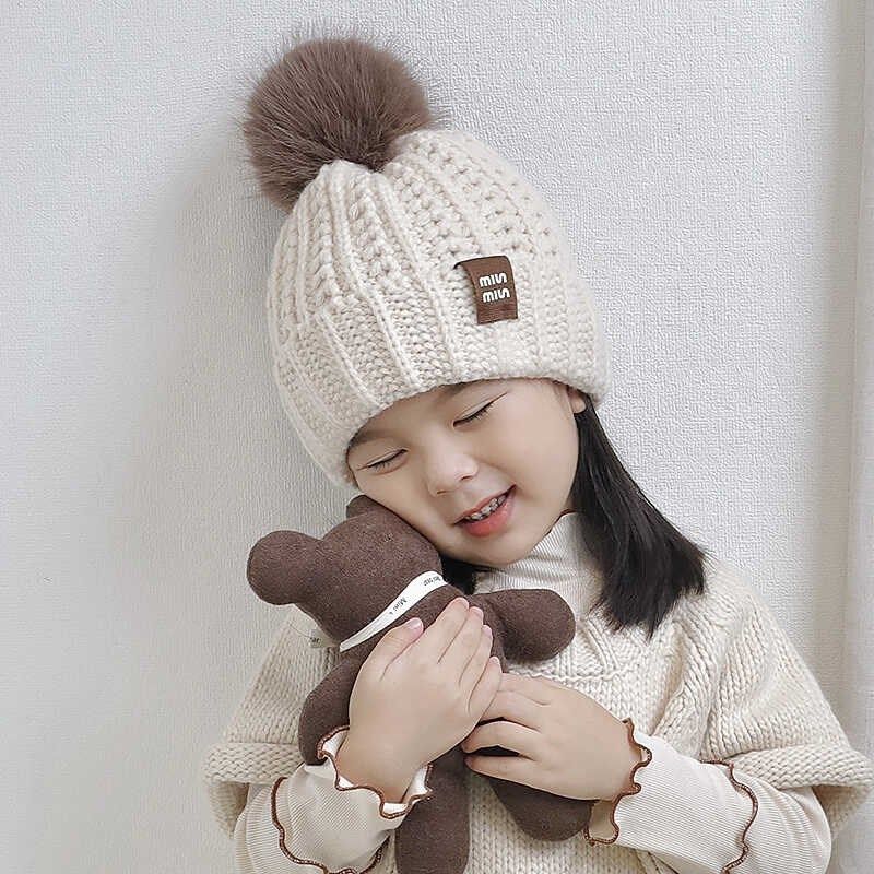 儿童帽子秋冬季2024新品男女童针织毛线帽女孩保暖百搭毛球冬帽潮
