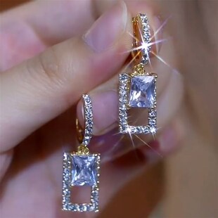 超闪满钻方块水晶耳扣耳环女高级感洋气复古时髦配饰百搭精致耳环