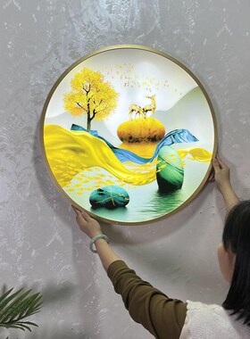 壁灯装饰画免布线客厅楼梯新中式2024新款圆形插电式卧室玄关墙灯