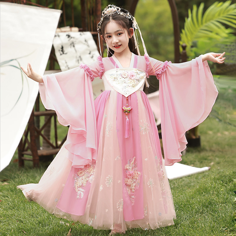 汉服女童女装儿童古装超仙夏季高端中国风春秋仙气古风粉色襦裙女