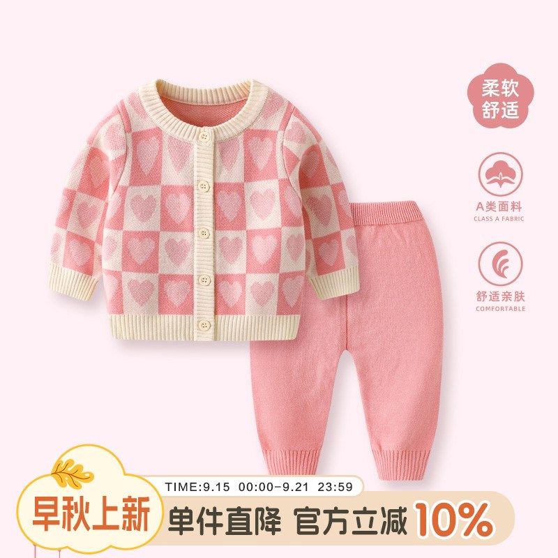 婴儿毛衣套装秋装女宝宝秋季针织衫开衫分体两件套幼儿春秋小外套